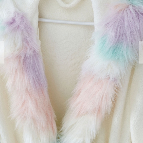 Pottery Barn Teen Unicorn Rainbow Faux Fur Robe - Picture 3 of 6